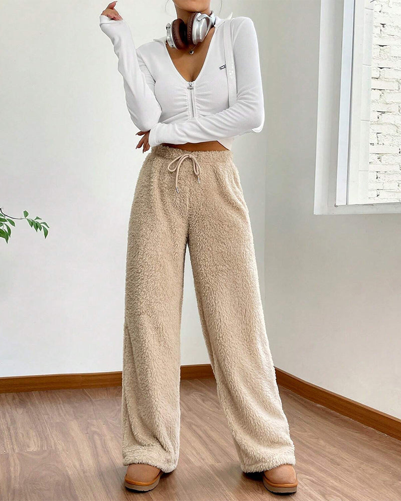 Solid color fashionable plush casual pants 2024 f/w pants