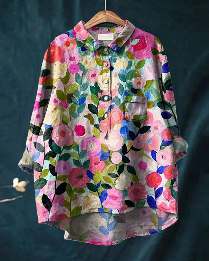 Lapel button floral print blouse blouses & shirts summer