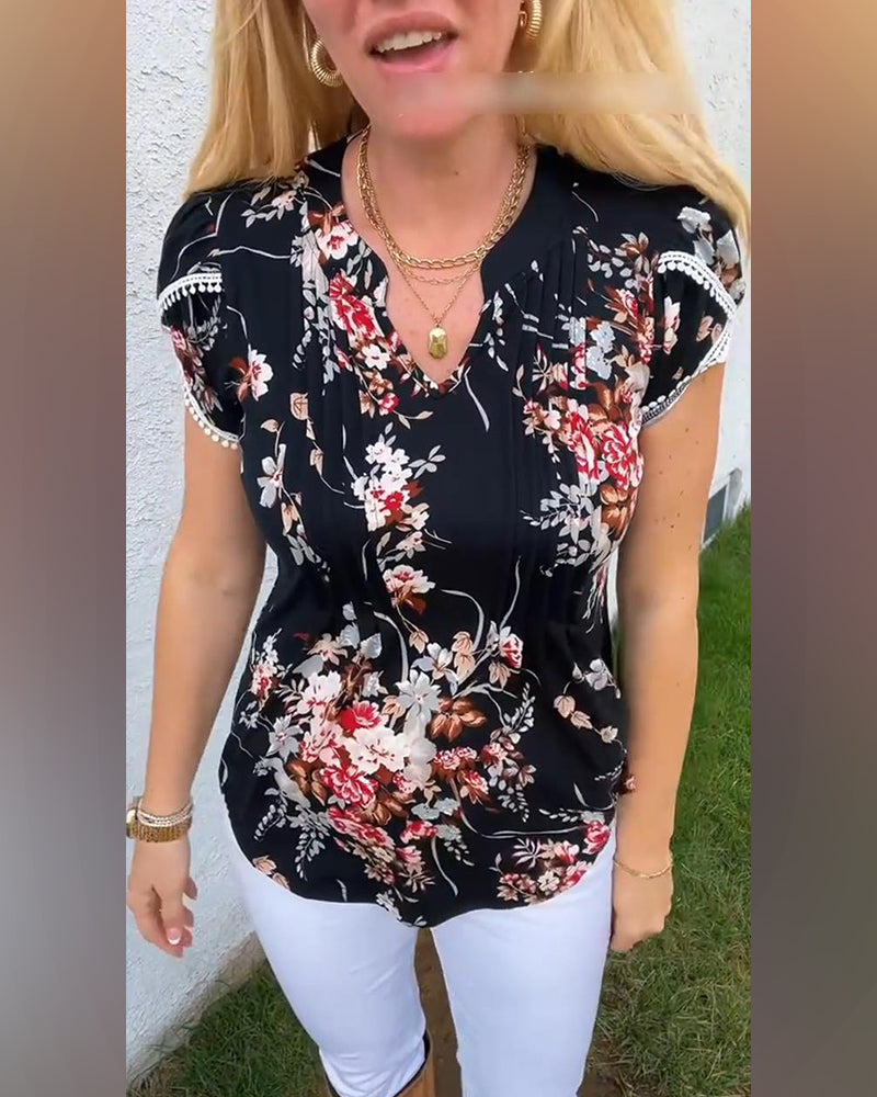 Bluse mit Puffärmeln und Blumenmuster