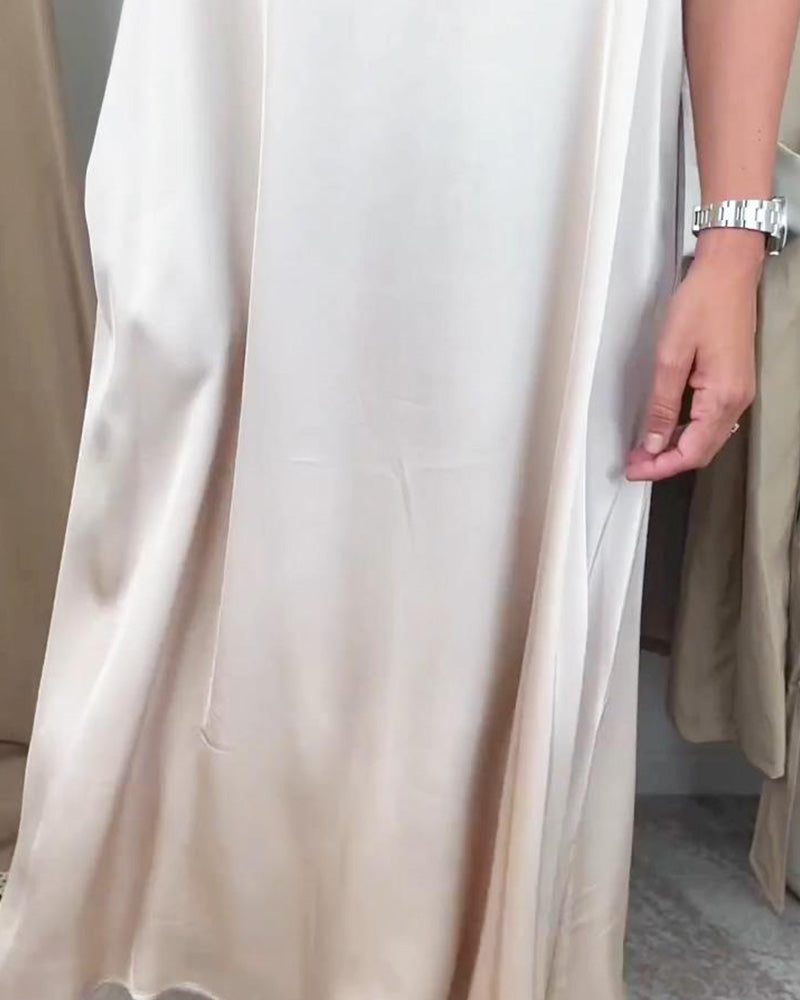 Casual solid color V-neck pocket dress