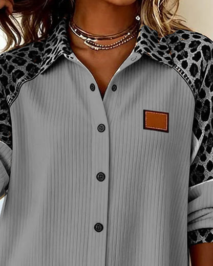 Lapel Button-Down Leopard Print Shirt