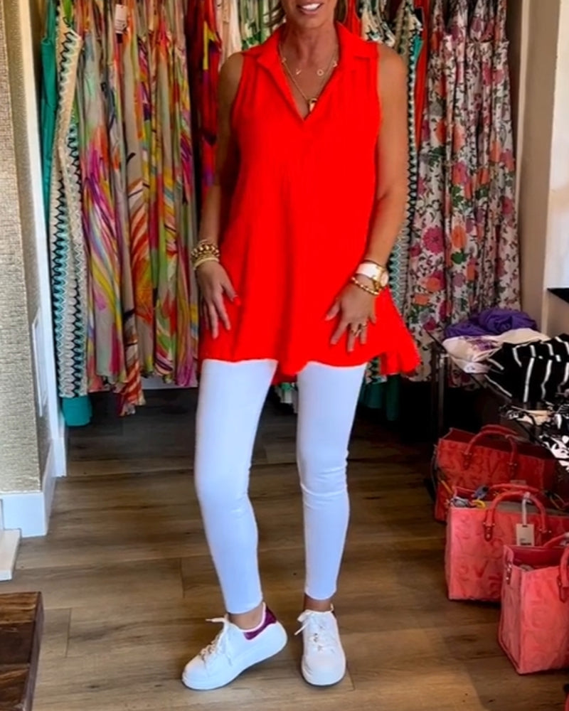 Top froncé sans manches à revers