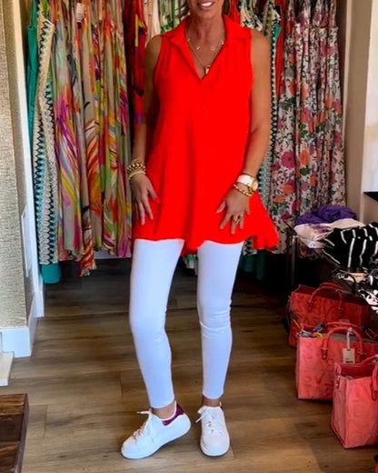 Top froncé sans manches à revers