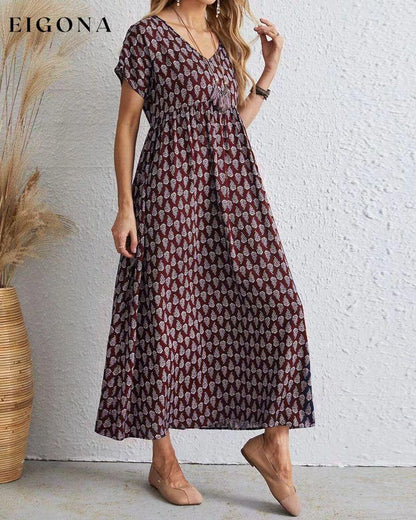 V neck short sleeve long dress 23BF Casual Dresses Clothes Dresses Spring Summer Vacation Dresses