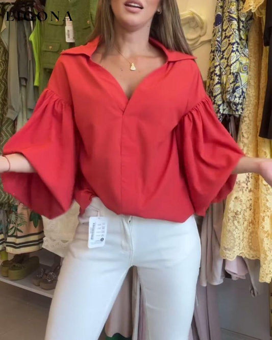 Solid color lapel bell sleeve blouse blouses & shirts spring summer