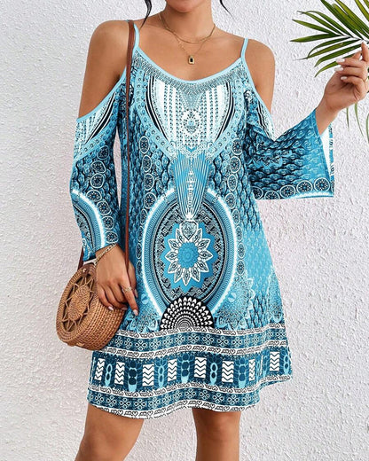 Strapless Off-the-shoulder Printed Shift Dress