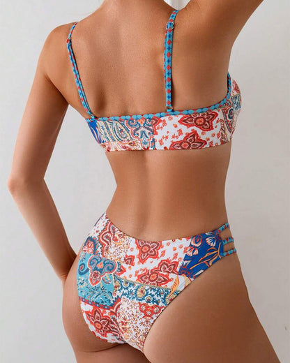 Printed Lace-Up Sexy Triangle Bikini
