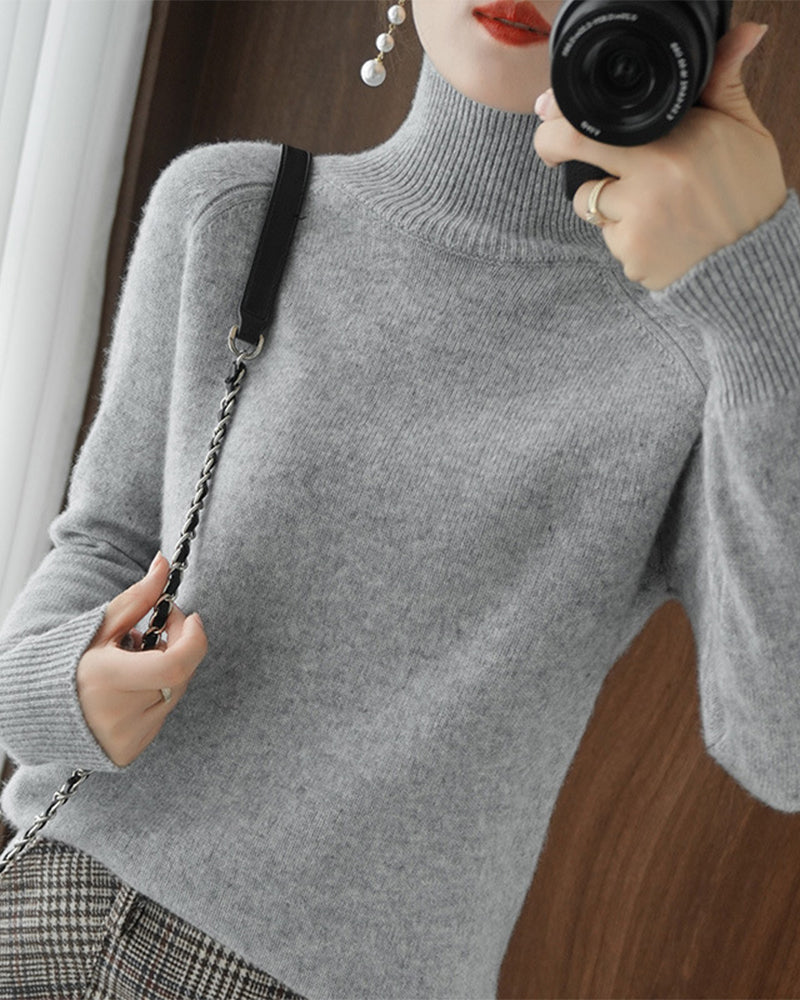 Simple solid color high collar long sleeve sweater 2024 f/w pullovers