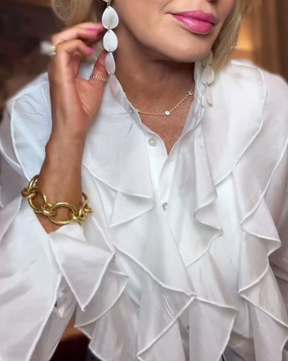 Elegante einfarbige Bluse mit Rüschen