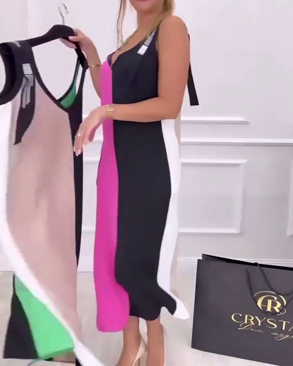 Fashionable Contrast Color Slit Dress