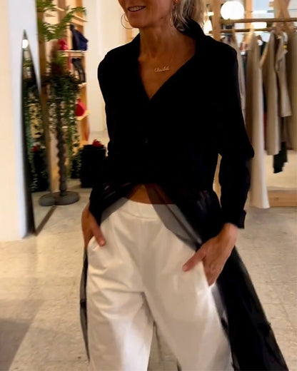 Camicia lunga alla moda in rete fluida