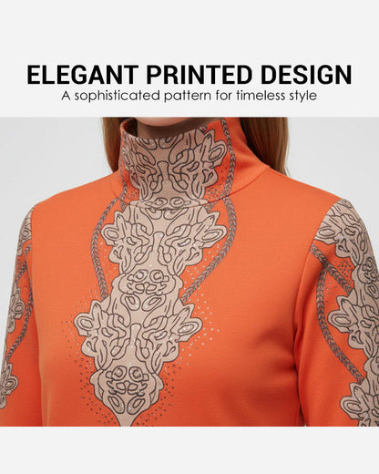 Elegant Printed Fitted Women's Stand Collar Top