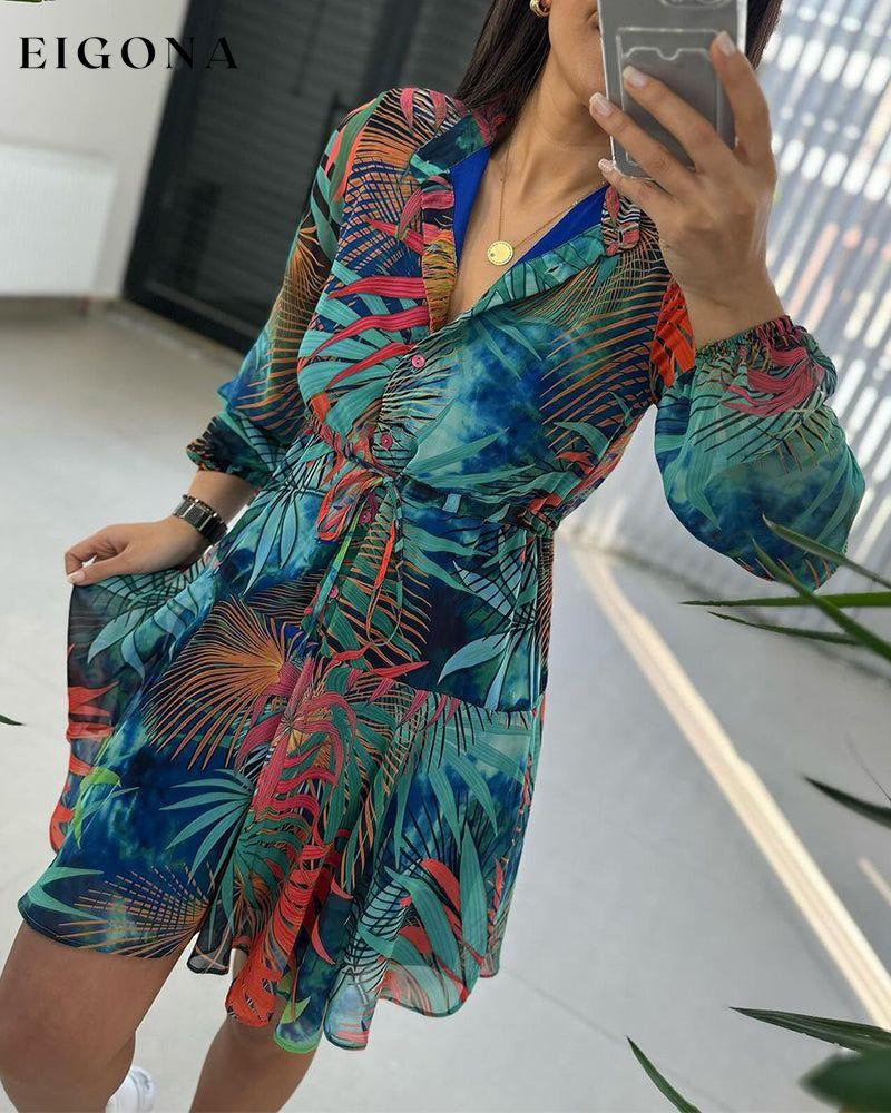 Long sleeve chiffon printed dress casual dress spring summer vacation dresses