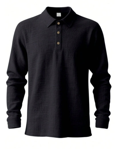 Men's Lightweight Loose Linen Long Sleeve Polo Shirt