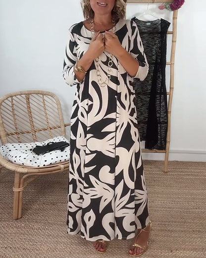 Abito stampato a maniche lunghe con scollo tondo