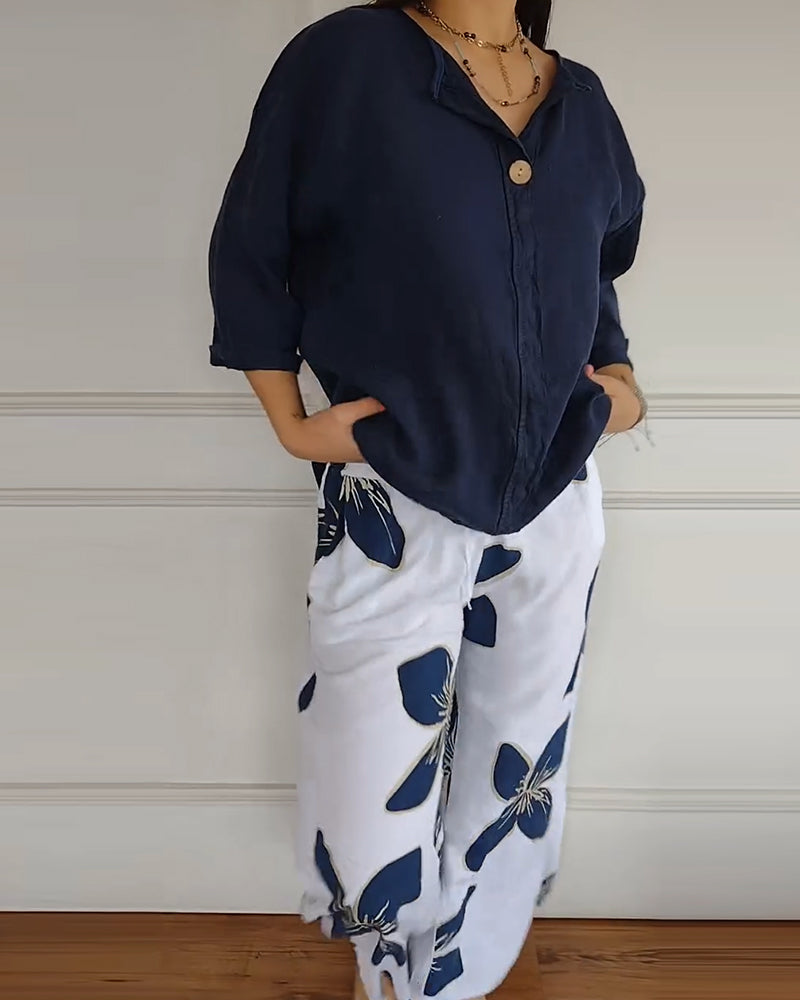 Lässiges Hosenset mit Rundhalsausschnitt und Print