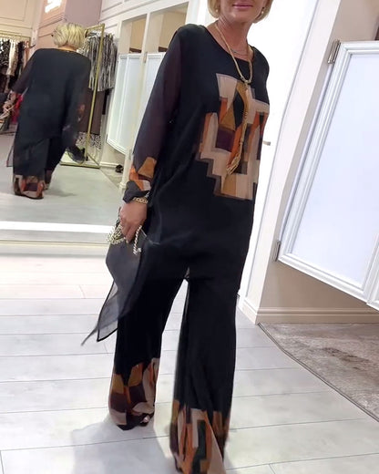 Abito a gamba larga stampato a maniche lunghe Temperamento