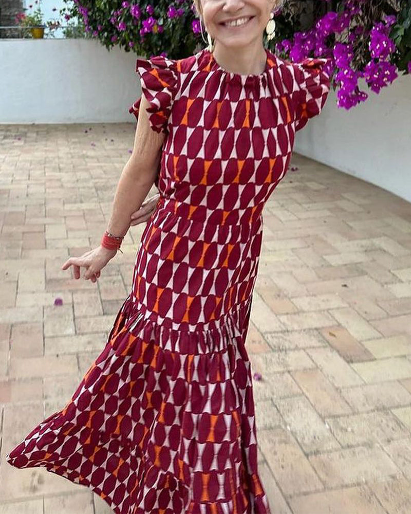 Contrast color long dress with ruffled sleeves casual dresses summer