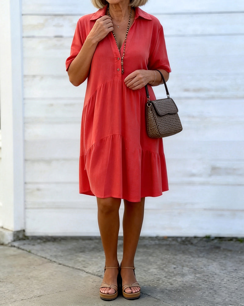 Lapel Button-Down Shirt Dress