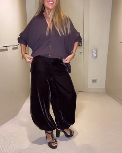 Trendy Velvet Baggy Casual Pants