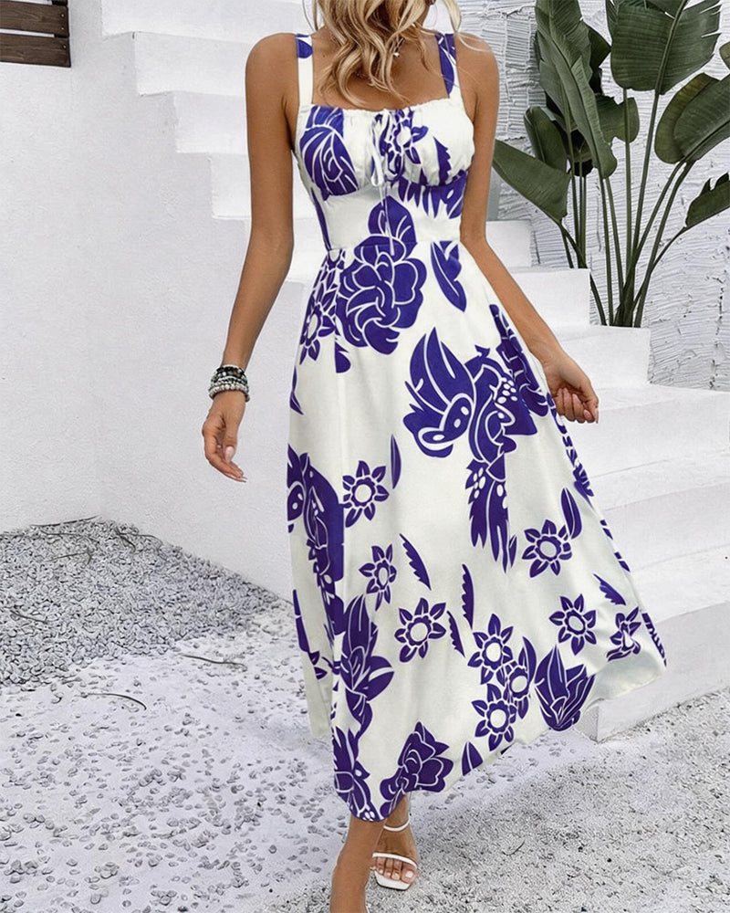 Elegant Strappy Print Dress