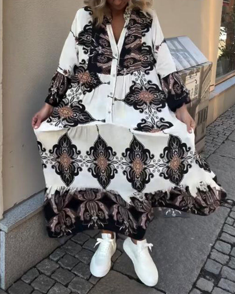 Retro-Kleid mit Trompetenärmeln und Stehkragen