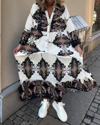 Retro-Kleid mit Trompetenärmeln und Stehkragen