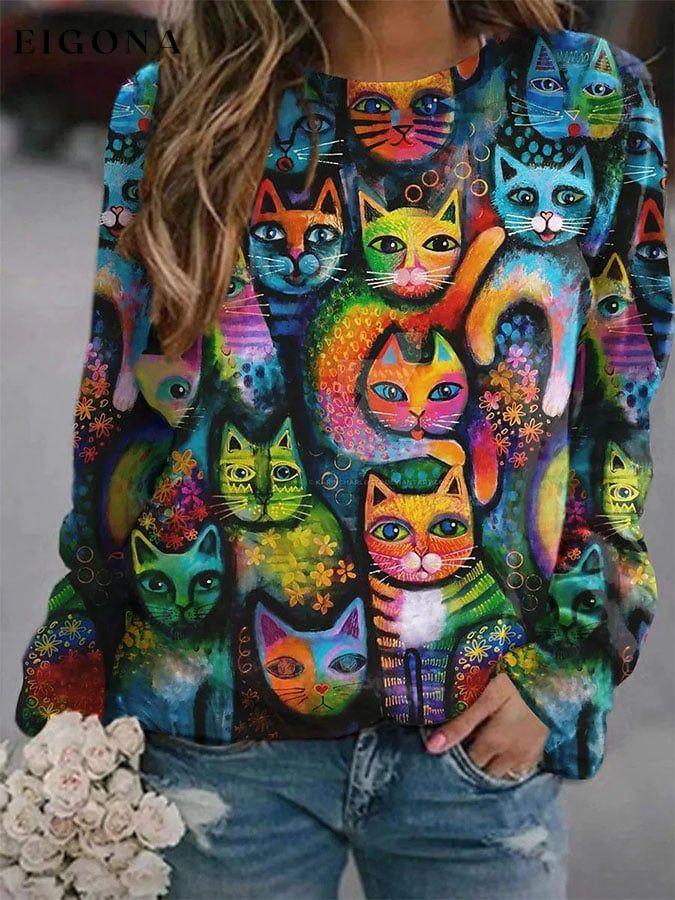 Cat Print Sweatshirt clearance sale