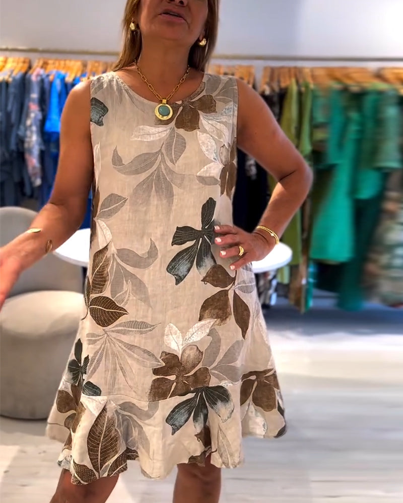 Ärmelloses, bedrucktes Kleid mit Rundhalsausschnitt