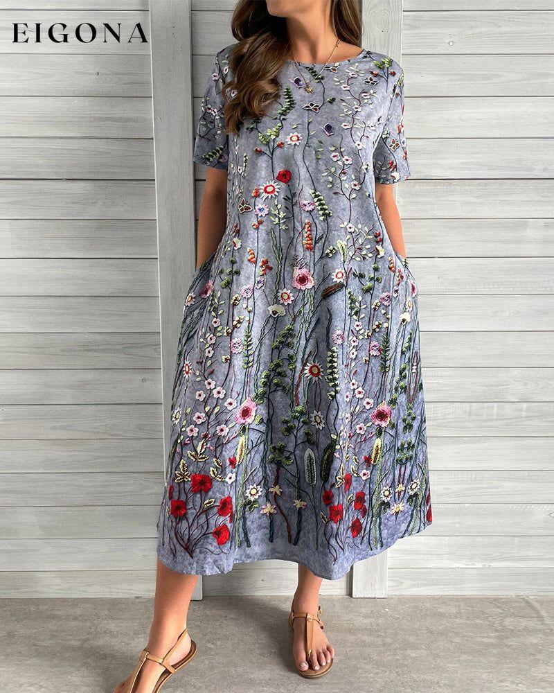 Floral print crew neck pocket dress casual dresses summer