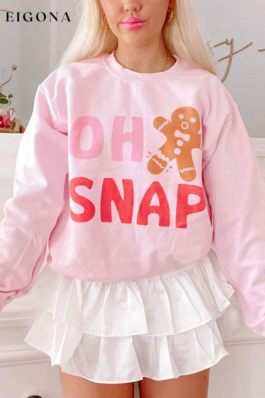 Pink OH SNAP Gingerbread Man Christmas Pullover Sweatshirt Pink 70%Polyester+30%Cotton christmas sweater clothes Day Christmas EDM Monthly Recomend Print Letter Sweater sweaters Sweatshirt