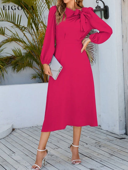 Twisted Long Sleeve Midi Dress Hot Pink clothes dresses H.Y.G@E long sleeve dresses Ship From Overseas Shipping Delay 09/29/2023 - 10/03/2023 trend