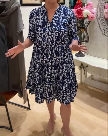 Retro-A-Linien-Kleid mit Stehkragen und Print