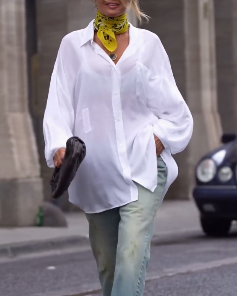 Simple solid color long sleeve casual button-down shirt 202466 blouses & shirts spring summer