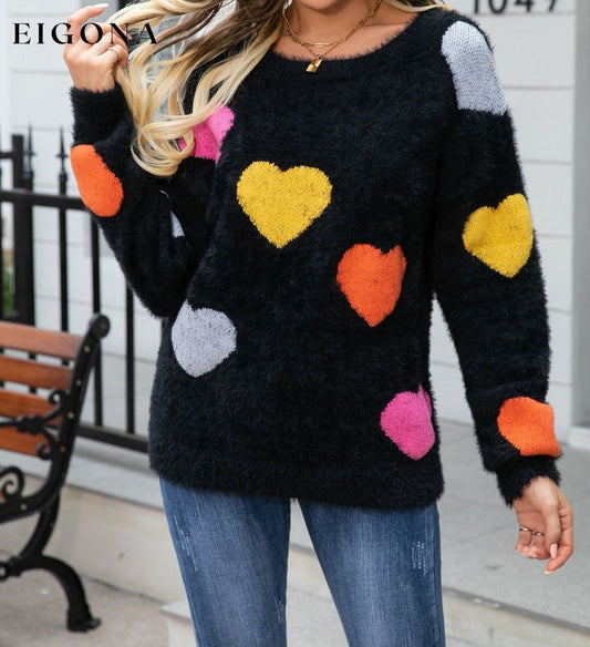 Heart Pattern Round Neck Long Sleeve Sweater clothes Ship From Overseas Sweater sweaters Sweatshirt trend Y.S.J.Y