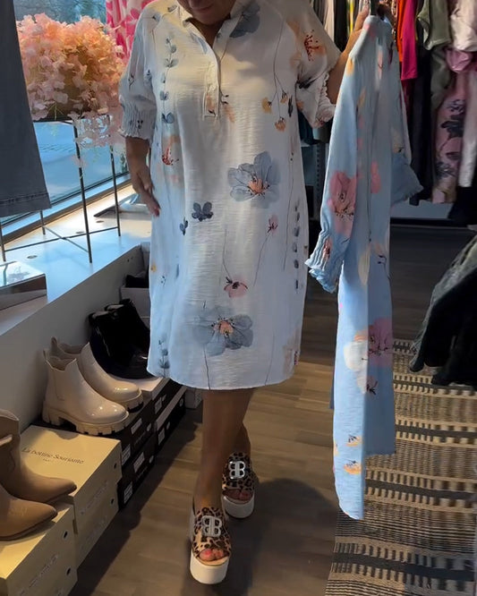 Lotus-Kurzarmkleid mit Stehkragen