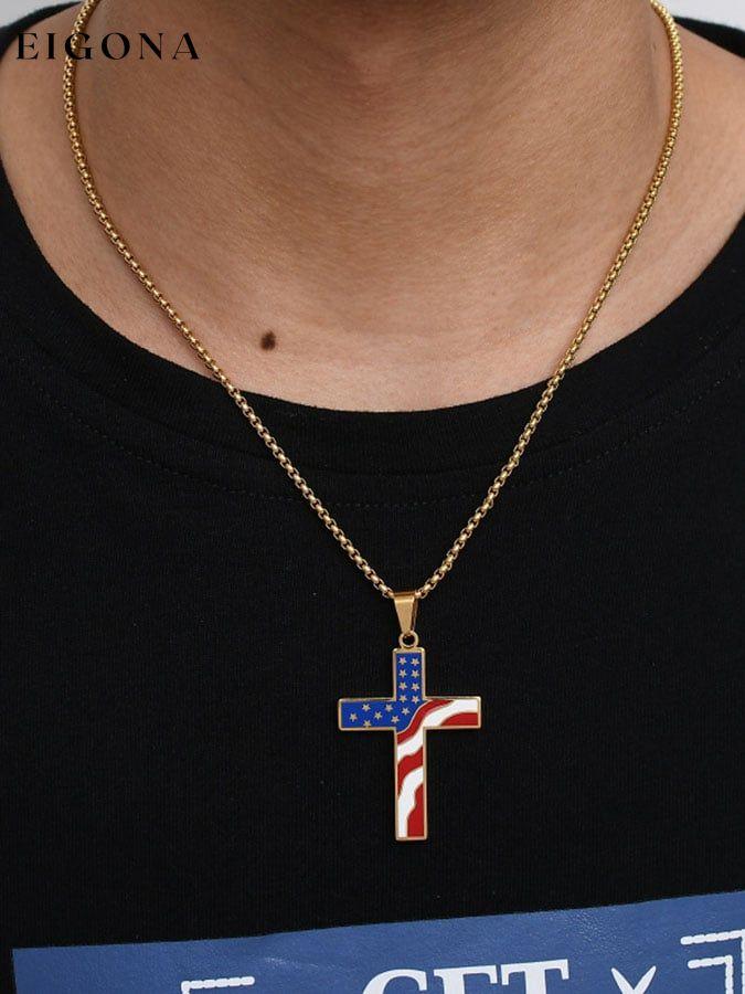 Color Block Flag Cross Necklace clearance sale