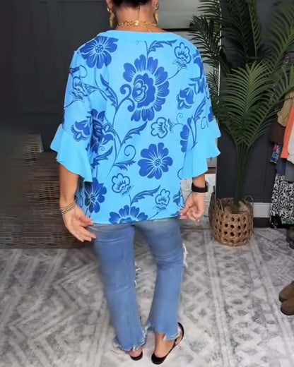 Loose Short-Sleeve Print Blouse