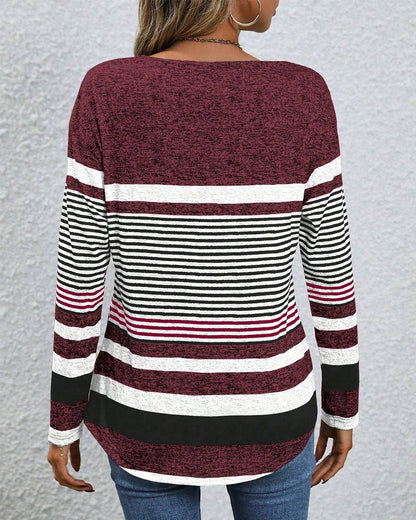 Long-Sleeved Striped Knitted Top 2024 f/w blouses & shirts spring and autumn