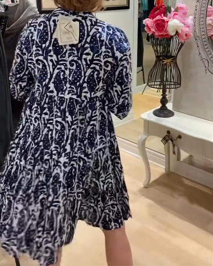 Retro-A-Linien-Kleid mit Stehkragen und Print