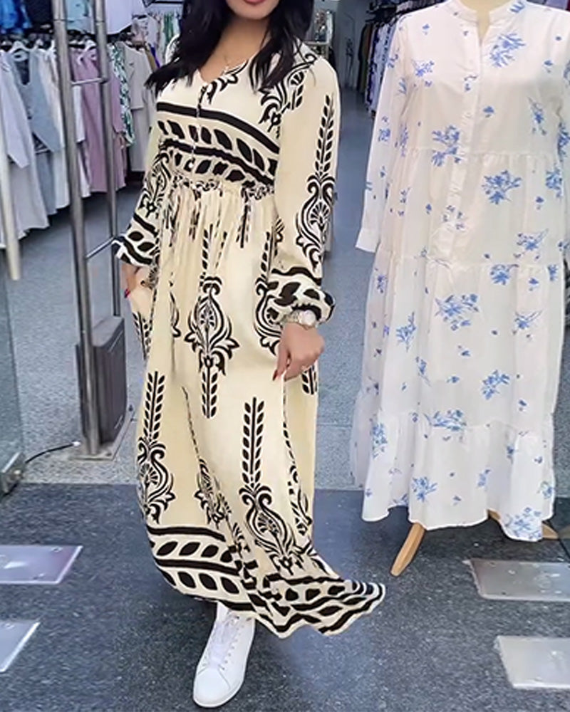 Kleid mit Laternenärmeln und V-Ausschnitt