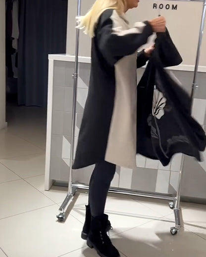 Hooded Color-Block Floral Print Dress