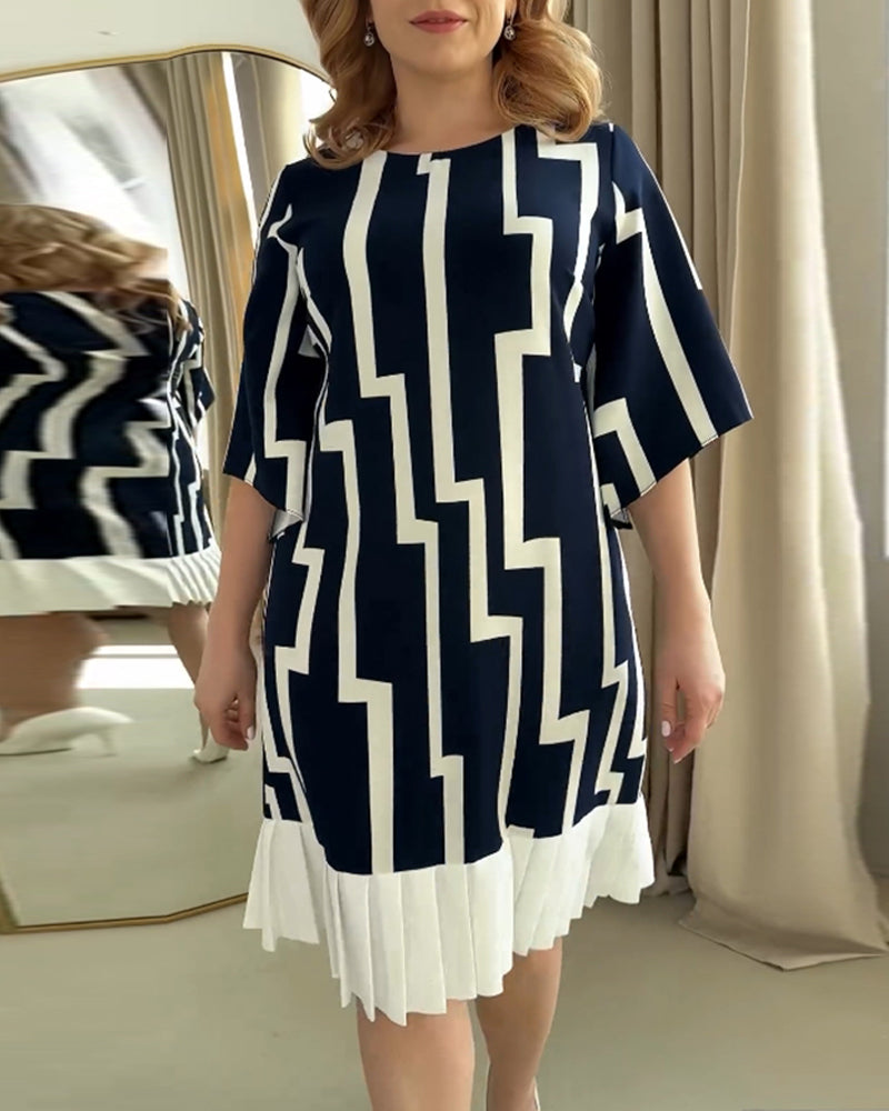 Striped print patchwork pleated dress casual dresses summer