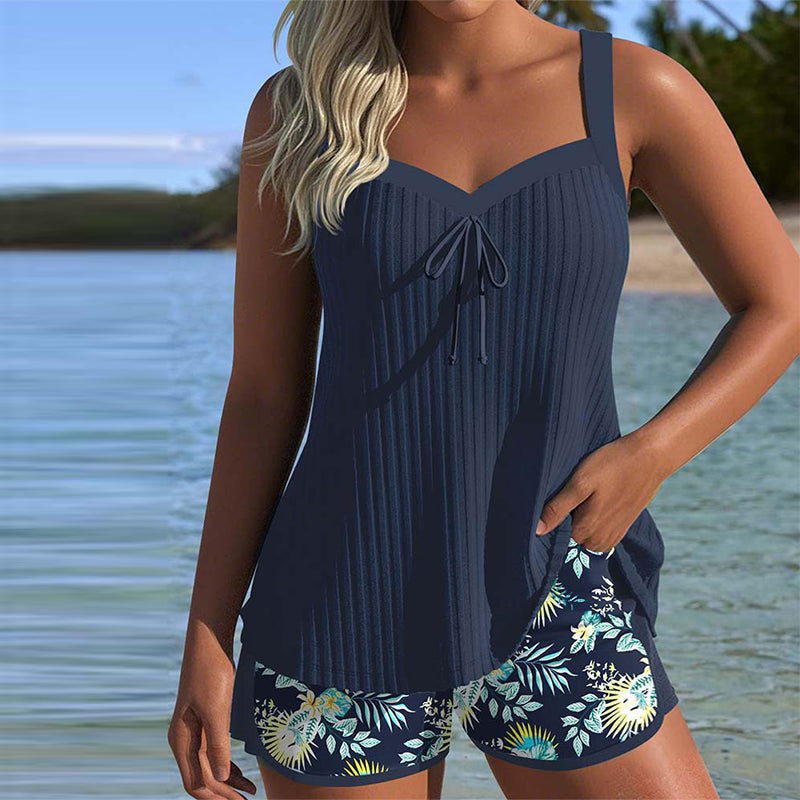 Gestreifter zweiteiliger Strandshorts-Tankini