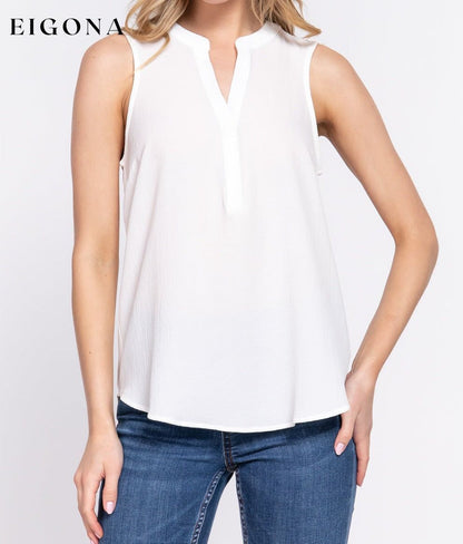 Sleeveless Henley Neck Woven Top APPAREL CCPRODUCTS clothes NEW ARRIVALS Off White shirt shirts top TOPS