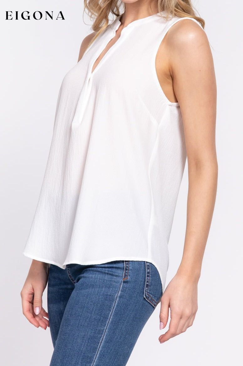Sleeveless Henley Neck Woven Top APPAREL CCPRODUCTS clothes NEW ARRIVALS Off White shirt shirts top TOPS