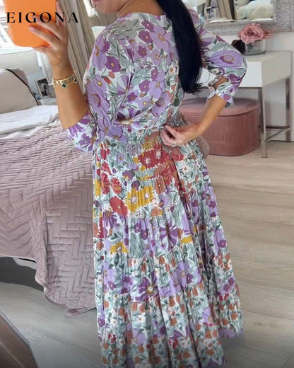 Pastoral style printed v-neck dress 23BF Casual Dresses Clothes Dresses Spring Summer