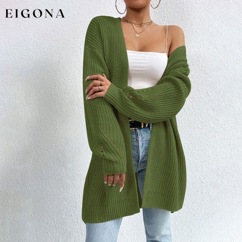 Casual Solid Colour Knitted Cardigan Green best Best Sellings cardigan cardigans clothes Sale tops Topseller