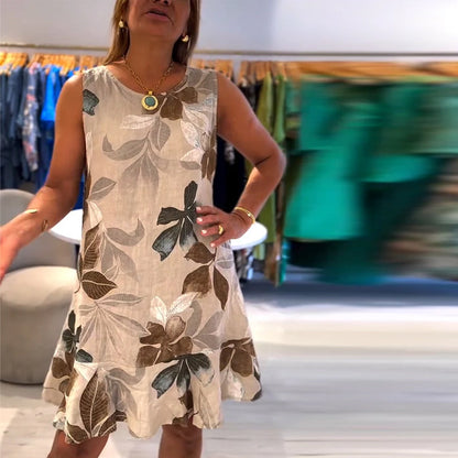 Ärmelloses, bedrucktes Kleid mit Rundhalsausschnitt