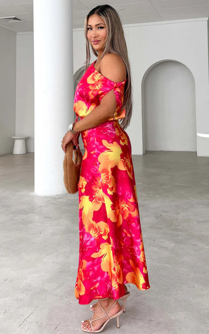 Maxikleid - Pink Gelb Blumen